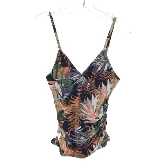 NWOT Womens Size 4 Garnet Hill Multicolor Tropical Ruched Surplice Tankini Top - Picture 1 of 6